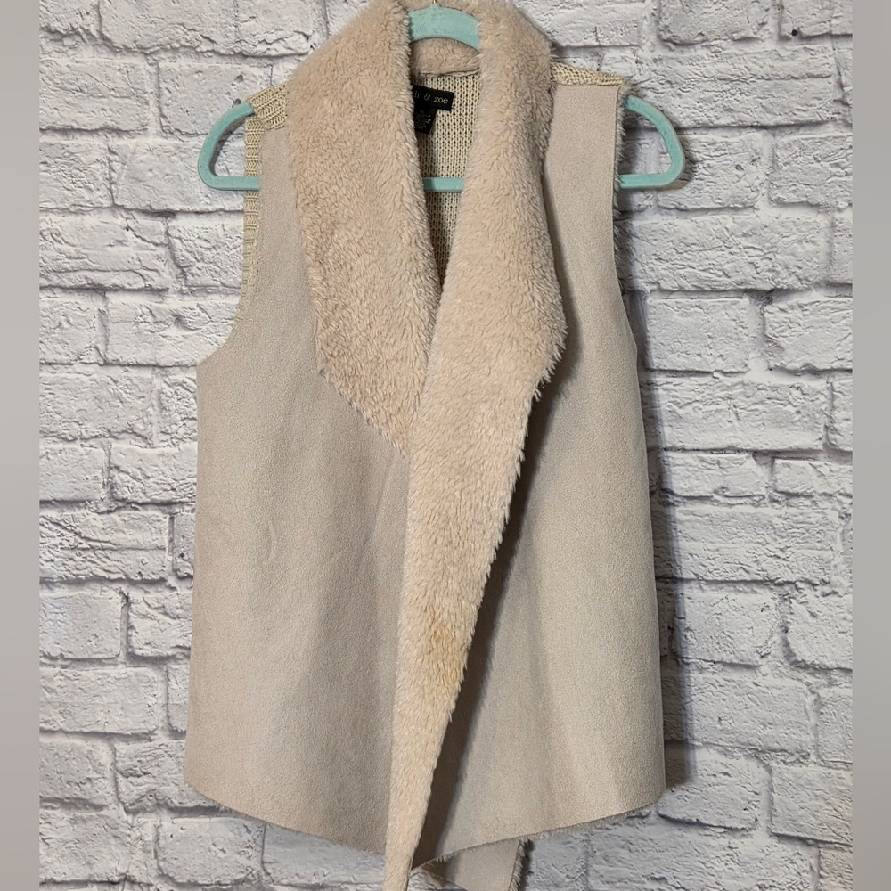 Faith & Zoe Beige Faux Sherpa Suede and Knit Vest Size XL